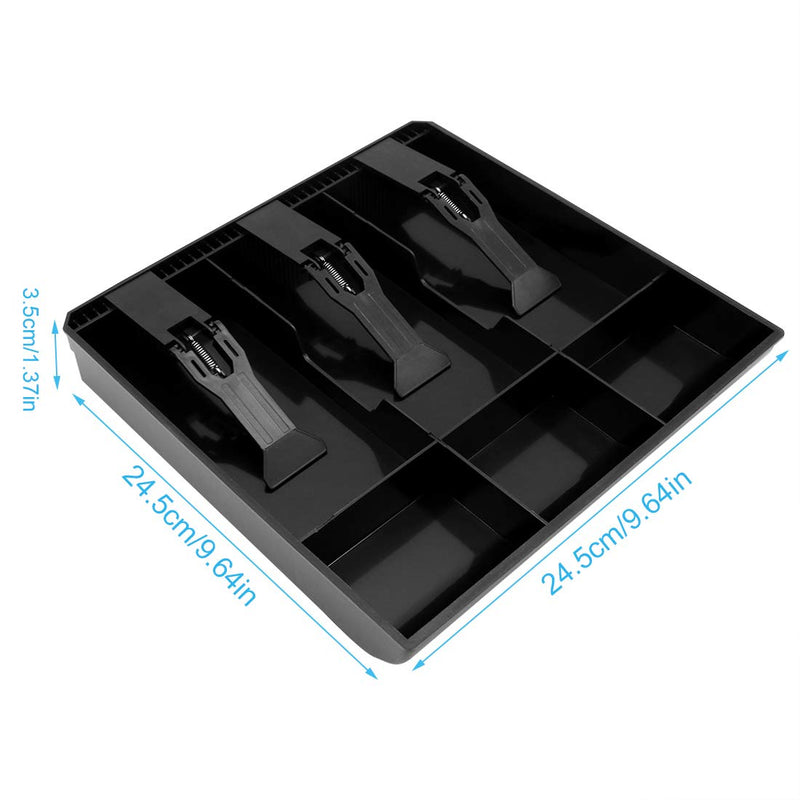 [Australia - AusPower] - Cash Register Drawer Insert Tray 3 Bill/3 Coin Compartments with Plastic Clip for Money Storage, Black 