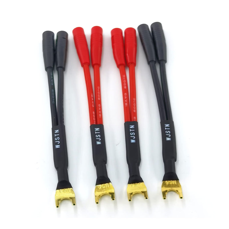 [Australia - AusPower] - WJSTN-012 3-in Spade Plug to Two Dual 4mm Banana Plug Audio Cable adapters ，45 Degree Type Y Plug Speaker distributors 4-Pack 