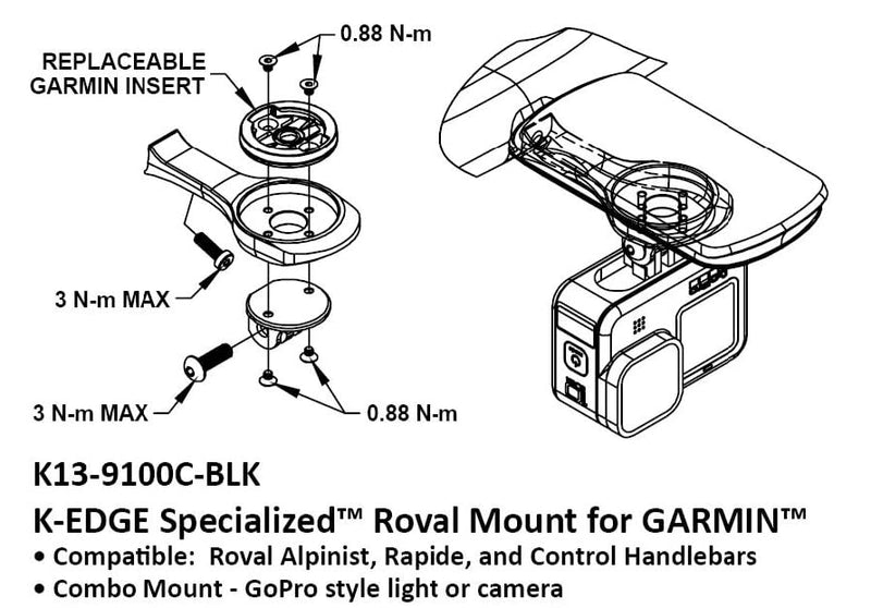 [Australia - AusPower] - K-Edge Computer Mount for Roval Handlebar Systems, Black Anodize Garmin Combo Mount 