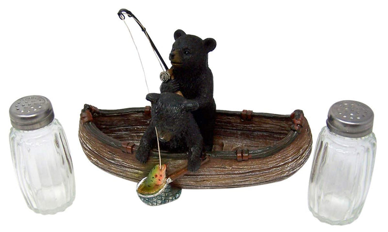 [Australia - AusPower] - Fishing Black Bear Cubs in Canoe Salt and Pepper Shaker Holder, 6 1/2 Inch (Shakers Included) 