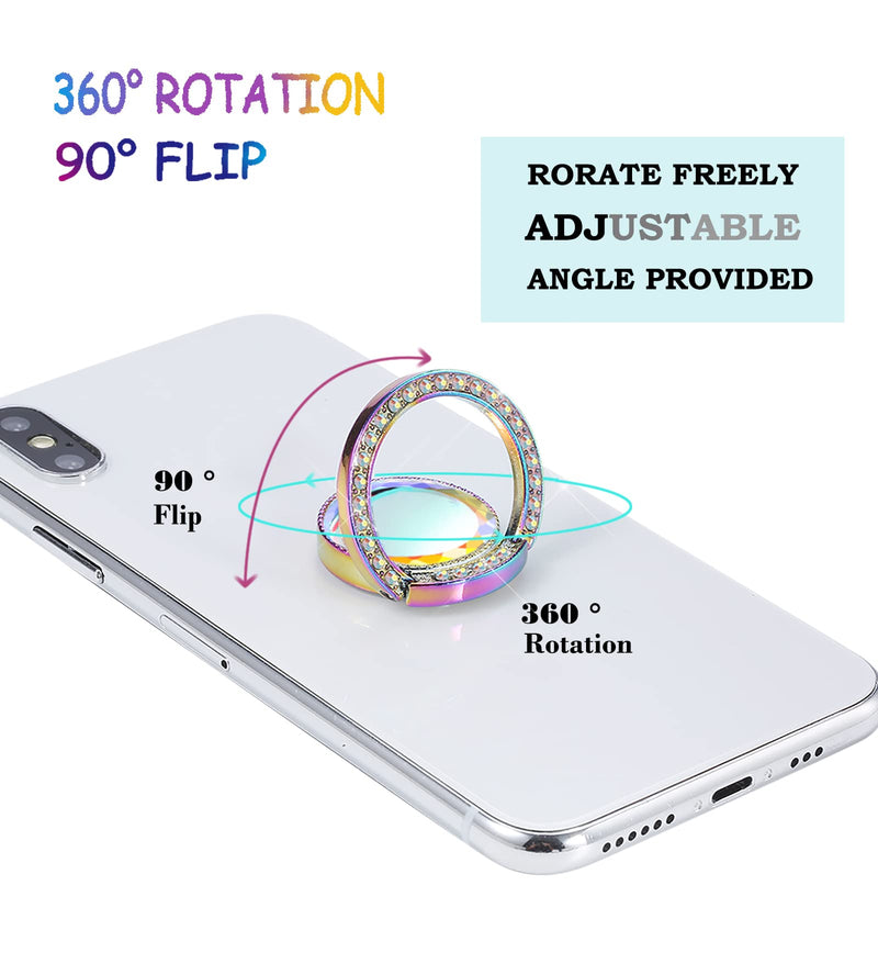 [Australia - AusPower] - lenoup Iridescent Glitter Bling Bling Phone Ring Holder,Sparkle Phone Ring Grip Artificial Stand with Flat Diamond ,Flat Rhinestone Cell Finger Ring for Phones,Pad(Rainbow) Rainbow 