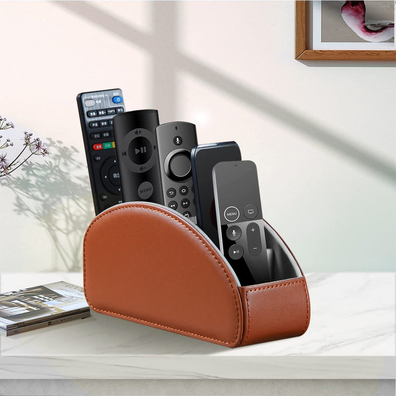 [Australia - AusPower] - Remote Control Holder for Remote Control, 5 Compartments Nightstand TV Remote Caddy Organizer for DVD, Media, Blu-Ray, Heater Controllers, Mobile Phone, Glasses and Office Supplies Storage Box Brown Small 