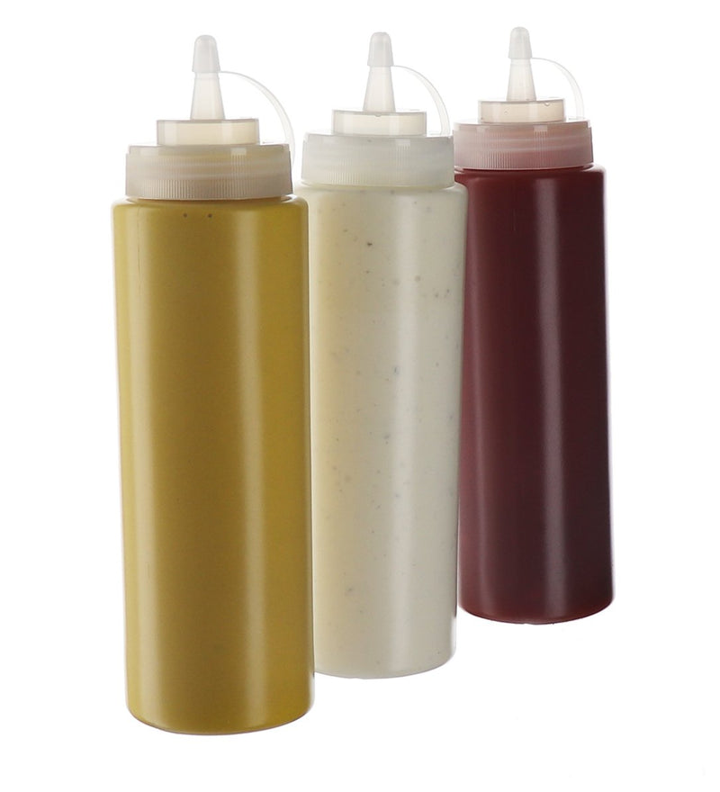 [Australia - AusPower] - (3pk) 24 oz Plastic Squeeze Squirt Condiment Bottles with Twist On Cap Lids - top dispensers for ketchup mustard mayo hot sauces olive oil - bulk clear bpa free bbq set 