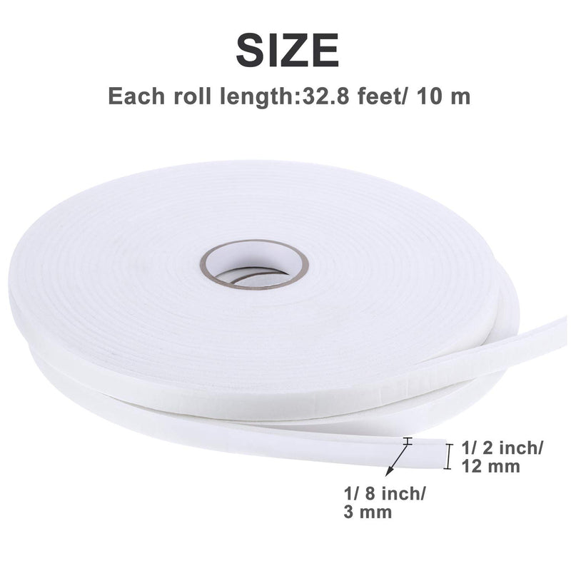 [Australia - AusPower] - 3 Rolls Foam Mounting Tape White PE Double Sided Foam Tape Foam Adhesive Tape (1/2 Inch Wide by 32.8 Feet Long Each Roll) 1/ 2 Inch Wide by 32.8 Feet Long Each Roll 