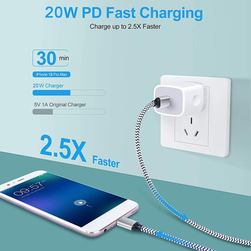 [Australia - AusPower] - USB C Fast Charger,20W 2 Pack PD Charging Block Type C Wall Charger Power Adapter Base Box Compatible Samsung Galaxy A13 5G/S22/S21 FE/Z Flip 3/S20,iPhone 13 Pro/SE/12/11/XR/XS Max,iPad,Pixel 6 Pro,LG 2White 