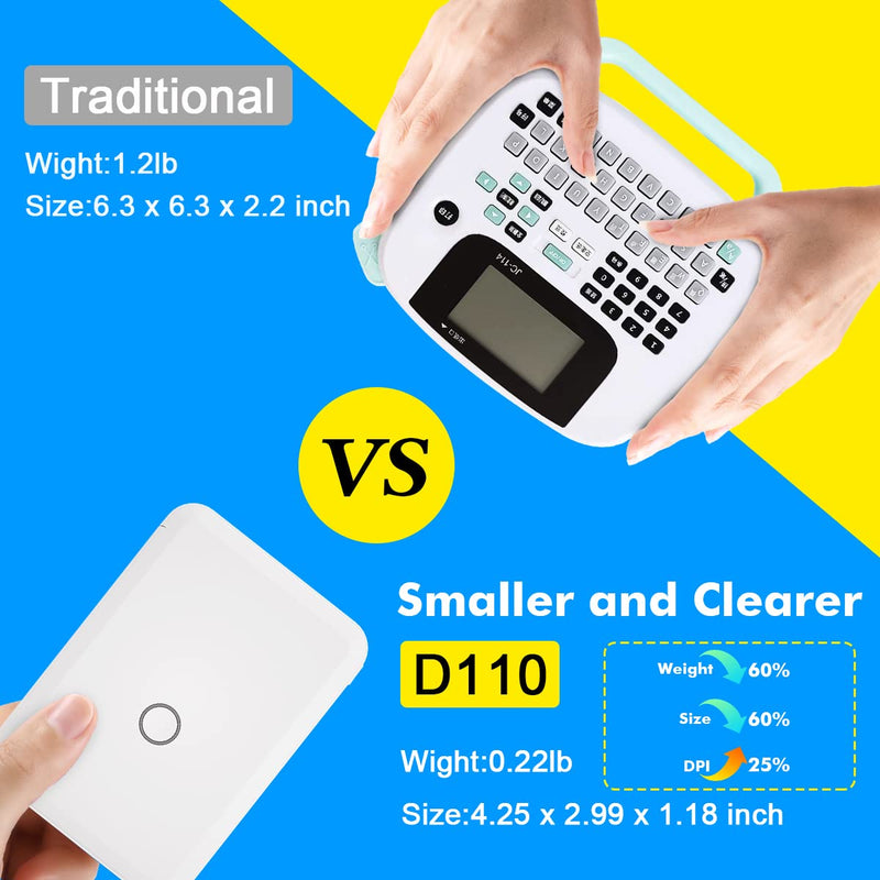 [Australia - AusPower] - Mini Smart Label Maker Machine D110 with Tape, Wireless Bluetooth Portable Handheld 0.6 Inch Label Sticker Printer, Compatible iOS&Android, for Home&Office (White) Mini D110 Pearl white 