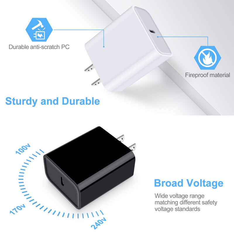 [Australia - AusPower] - USB C Wall Charger Fast Charging 20W PD Adapter USB C Charger Block Brick Cube Box Compatible with iPhone 13 iPhone 12 11 Max Xs Max XR X 8 Plus,Samsung S21 5g S21 Ultra 5g S20 Note 20,Google Pixel Black White 
