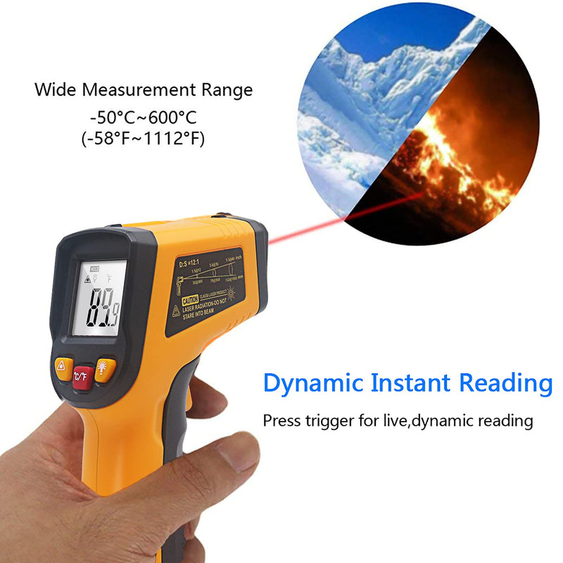 [Australia - AusPower] - Ketotek Digital Infrared Thermometer Temperature Gun -58°F-1112 °F(-50°C - 600°C) Handheld Non Contact IR Laser Thermometer KT600Y for Cooking Meat Kitchen Refrigerator Pool Pizza Oven BBQ Food Orange 