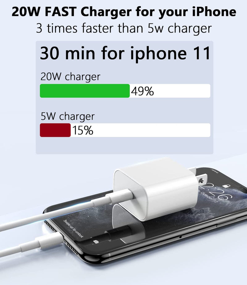 [Australia - AusPower] - iPhone Charger Fast Lightning Charger [Apple Certified/Approved] 20W USB C (Type C) Block with 3ft Cable Compatible with iPhone 13/12/11(Pro Max/Mini) XS/XR/X/SE 2020/Quick Repid Speed Charging Cube 