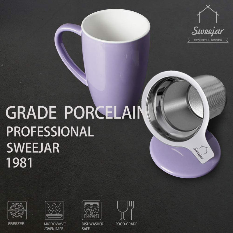 [Australia - AusPower] - SWEEJAR Porcelain Tea Mug with Infuser and Lid,Teaware with Filter, Loose Leaf Tea Cup Steeper Maker, 16 OZ for Tea/Coffee/Milk/Women/Office/Home/Gift(Purple) Purple 