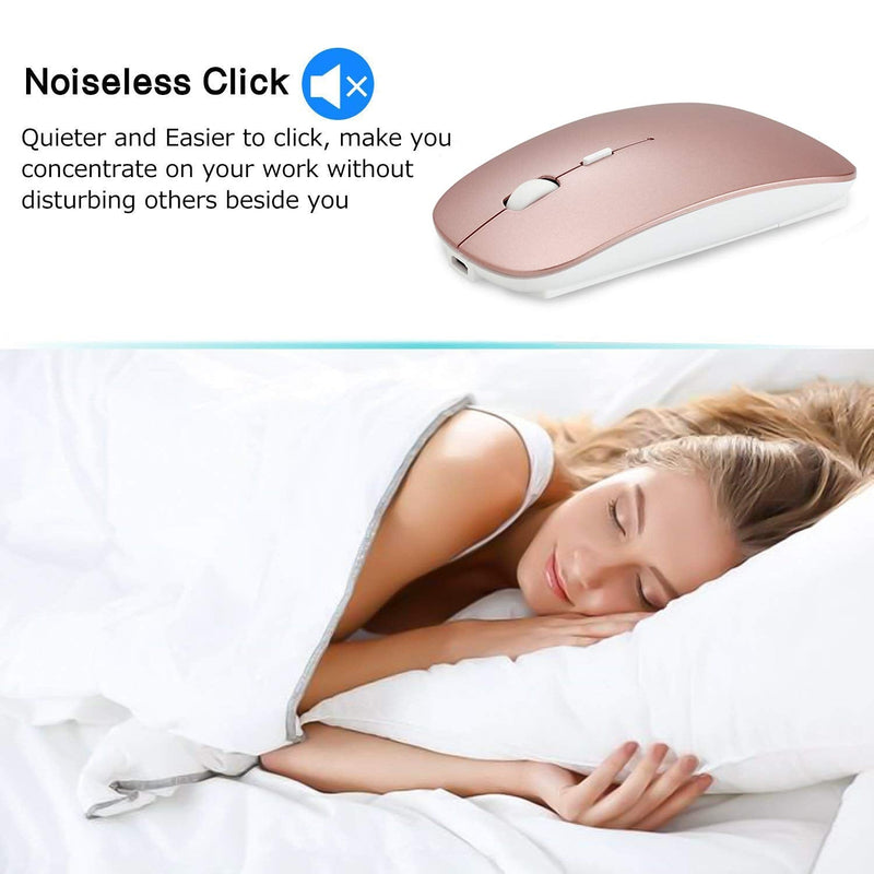 [Australia - AusPower] - 2.4GHz Wireless Bluetooth Mouse, Dual Mode Slim Rechargeable Wireless Mouse Silent USB Mice, 3 Adjustable DPI,Compatible for Laptop Windows Mac Android MAC PC Computer (Rose Gold) 