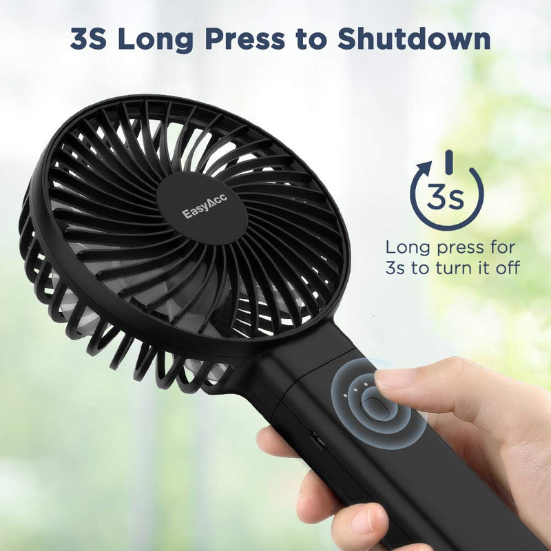 [Australia - AusPower] - Handheld Fan, EasyAcc 2022 Upgraded Portable Fan [ 4 Speed Quiet Powerful Hand Fan] 3-17 Hours Battery Operated Fan, One Touch Power Off Foldable USB Desk Fan Personal Fan for Home Travel Outdoor Black 3-17H Working Time 