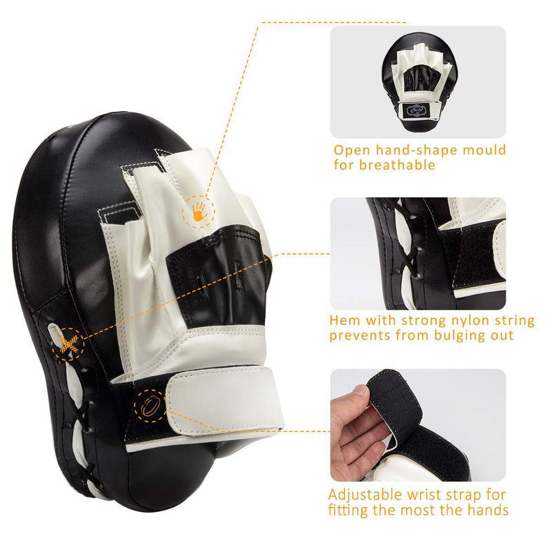 [Australia - AusPower] - Valleycomfy Boxing Curved Focus Punching Mitts- Leatherette Training Hand Pads,Ideal for Karate, Muay Thai Kick, Sparring, Dojo, Martial Arts Black White 