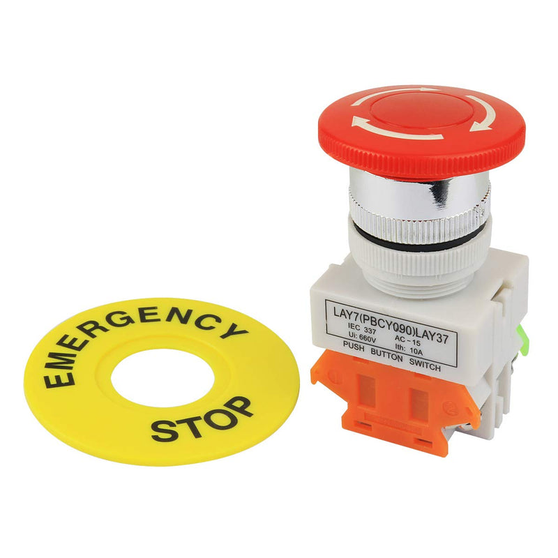[Australia - AusPower] - Nxtop 2PCS Red Mushroom Cap 1NO 1NC DPST Emergency Stop Push Button Switch AC 660V 10A 