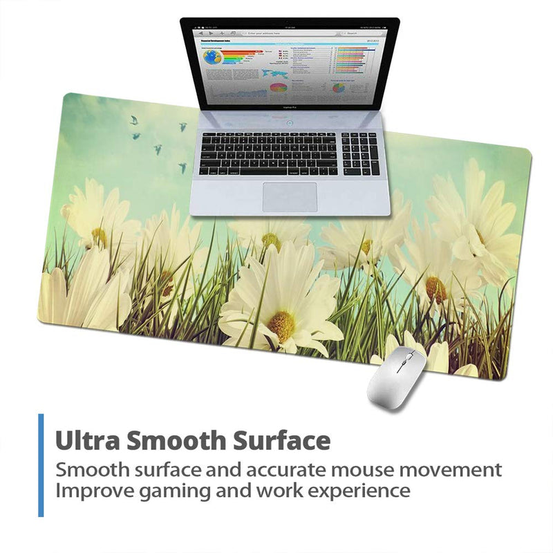 [Australia - AusPower] - QIYI Desk Pad Large Keyboard and Mouse Pad for Laptop Computer, PU Leather Desk Cover Protector, Desk Décor Accessories for Office Home Work Writing Gaming 31.5" x 15.7" - Daisies in Summer 31.5" x 15.7" 