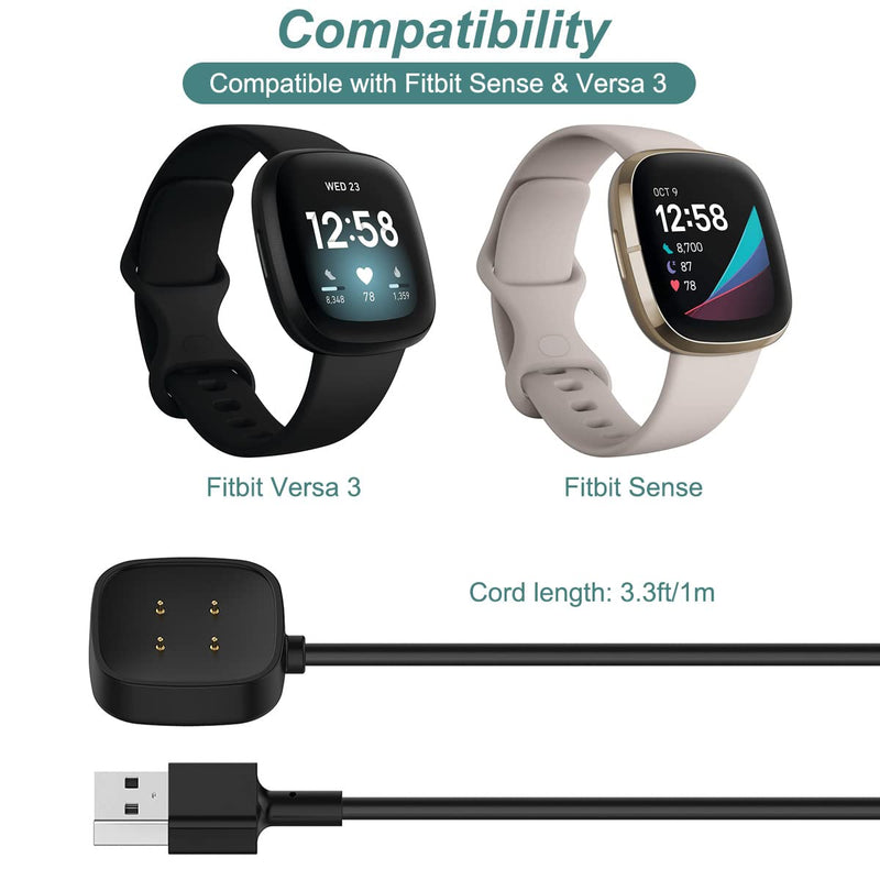 [Australia - AusPower] - Charger for Fitbit Versa 3 & Sense, Replacement Charging Cable Cord Magnetic Dock Stand for Fitbit Sense/Versa 3 Smartwatch [2-Pack] 
