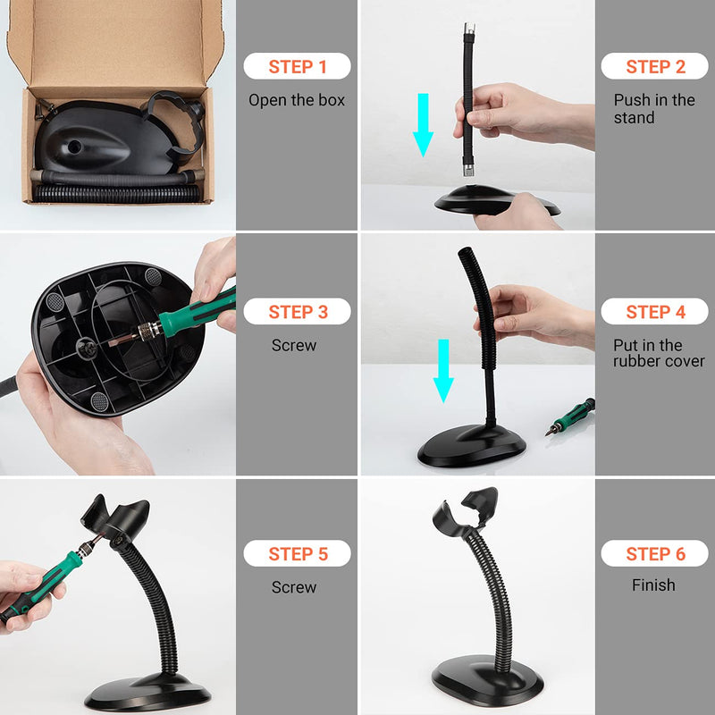 [Australia - AusPower] - Tera Barcode Scanner Stand Universal, Hands Free Barcode Scanning Bar-Code Reader Cradle Holder, Angle and Height Adjustable Head, for Supermarket Retail Store Library Logistic Warehouse 