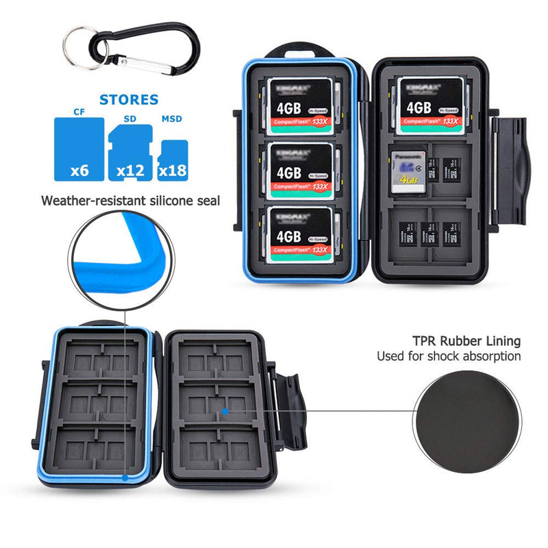 [Australia - AusPower] - JJC SD Micro SD CF TF Memory Card Case Holder Storage 6 CF & 12 SD & 18 Micro SD Card,Water-Resistant and Shockproof Store 4 CF, 8 SD, 16 Micro SD/TF & 1 Removal Tool 