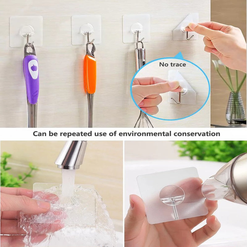 [Australia - AusPower] - JINSHUNFA Wall Hooks 13lb(Max) Transparent Reusable Seamless Hooks,Waterproof and Oilproof,Bathroom Kitchen Heavy Duty Self Adhesive Hooks,8 Pack 8 Hooks 