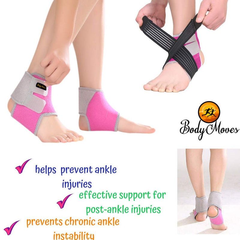 [Australia - AusPower] - BodyMoves Kid's Ankle brace support PLUS Hot and Cold Ice Pack (Sweet Pink, MED for Big KIds (US 3.5-7)) Sweet Pink MED for Big KIds (US 4-7) 