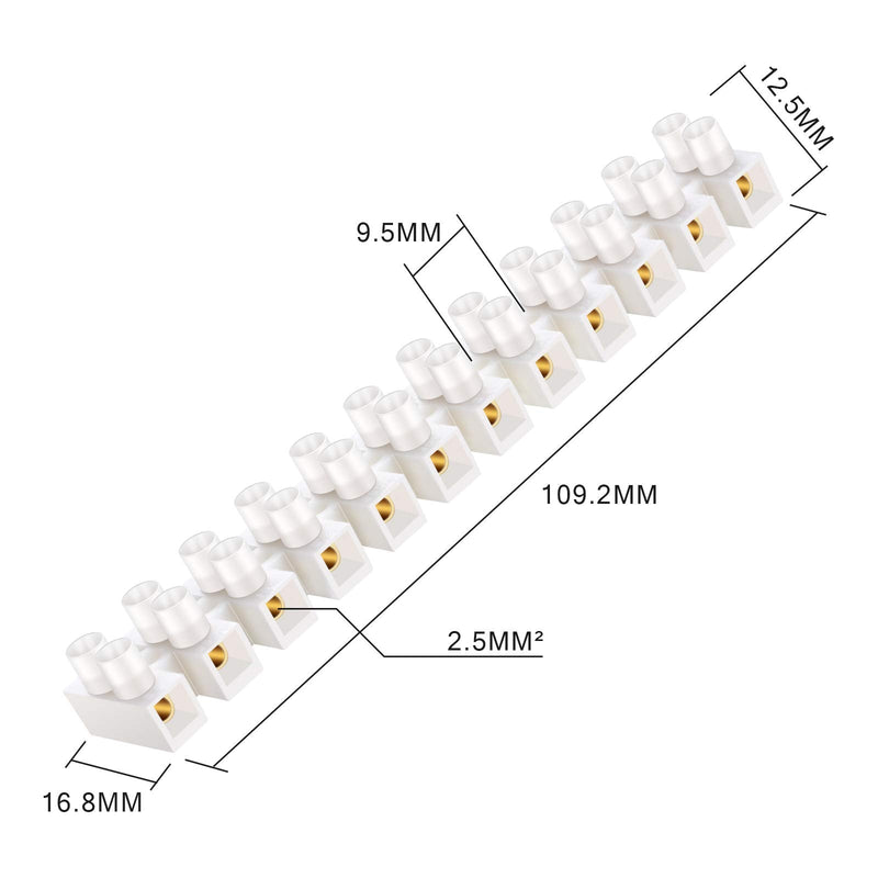 [Australia - AusPower] - Terminal Block White Screw Terminal Connector Dual Row Electric Barrier Block 12-Position Terminal Strip, 10 Amp 380 V (20) 20 