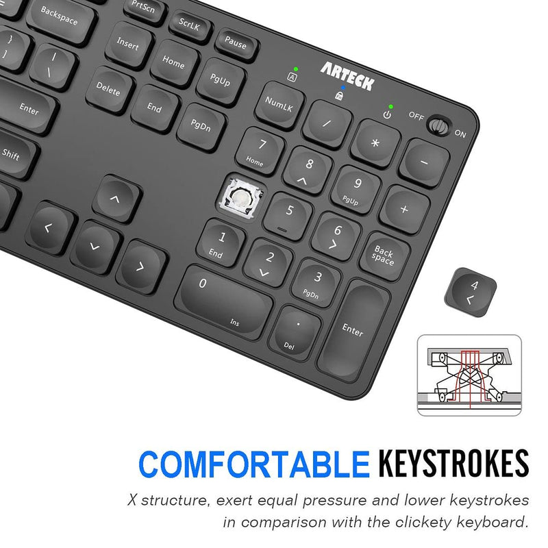 [Australia - AusPower] - Arteck 2.4G Wireless Keyboard Ultra Slim Full Size Keyboard with Numeric Keypad and Media Hotkey for Computer/Desktop/PC/Laptop/Surface/Smart TV and Windows 10/8/ 7 Built-in Rechargeable Battery 