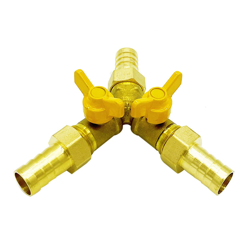 [Australia - AusPower] - Metaland Brass 3 Way Shut-Off Valve, 1/2" Hose Barb 2 Switch Y Shaped Ball Valve Water/Fuel/Air 1/2 Inch Hose Barb 