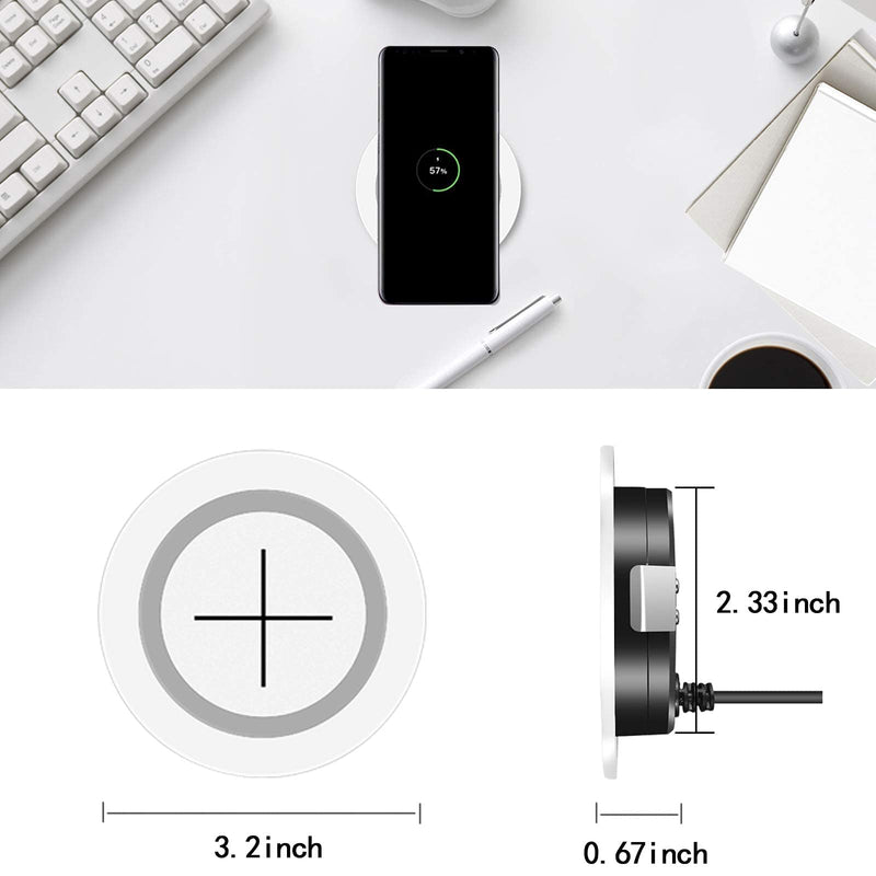 [Australia - AusPower] - Desk Wireless Charger,Desktop Wireless Power Grommet Wireless Charging Pad Compatible with iPhone12 11Pro Max/XR/ 8 Plus White 