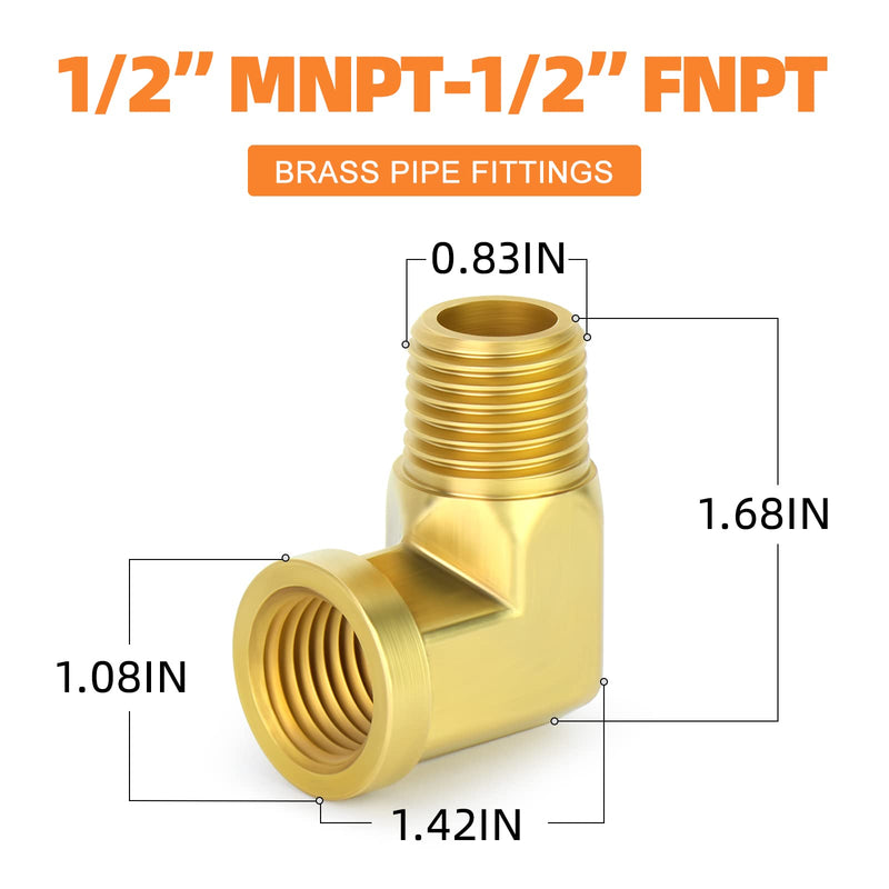 [Australia - AusPower] - GASHER 2pcs 90 Degree Barstock Street Elbow, 1/2 Inch NPT Male Pipe to 1/2 Inch NPT Female Brass Pipe Fitting 1/2" MNPT - 1/2" FNPT 2 