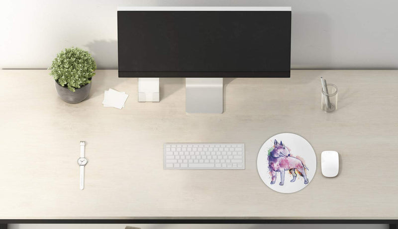 [Australia - AusPower] - Lunarable Bull Terrier Mouse Pad for Computers, Grunge Dog Illustration in Watercolor Effect Paint Splashes Print, Round Non-Slip Thick Rubber Modern Gaming Mousepad, 8" Round, Fuchsia Multicolor 