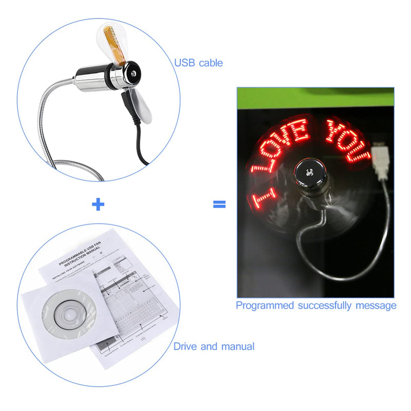 [Australia - AusPower] - POPETPOP USB Clock Fans, Mini USB Fan Programmable Edit LED Display Fan Portable Cooling Fan for Office Home 