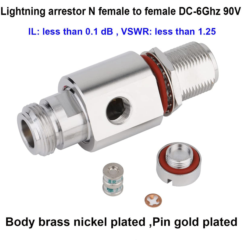 [Australia - AusPower] - RFiotasy Coaxial N Type Lightning Arrestor 0 to 6 GHz (N-Female/N-Female) 50ohm, Protects 3G,4G,LTE, GPS,2.4GHz/5GHz Wi-Fi, 900MHz,Ham Other Outside Antennas 