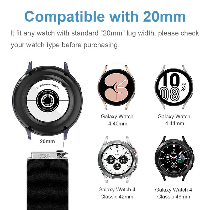 [Australia - AusPower] - BUMOVE 20mm Elastic Armband for Samsung Galaxy Watch 4, Classic 4, 3 41mm, Active 2, Adjustable Sport Workout Women Men Stretchy Arm or Ankle Band Strap Black 