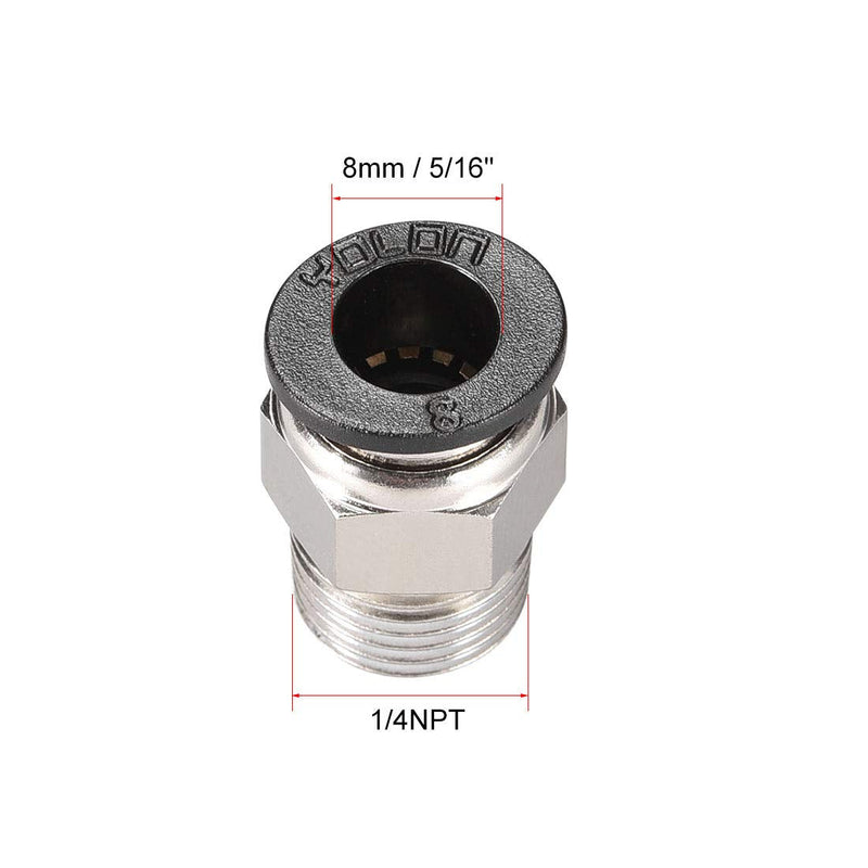 [Australia - AusPower] - uxcell Straight Pneumatic Push to Quick Connect Fittings 1/4 Inch NPT Male X 8mm Tube OD Silver Tone 4pcs 
