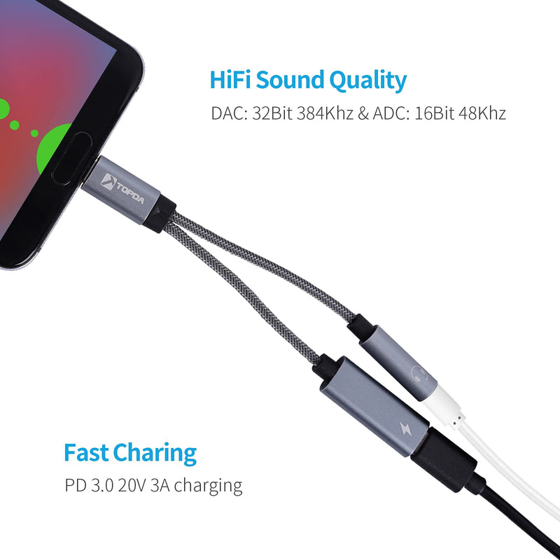 [Australia - AusPower] - USB Type C to 3.5mm Headphone Adapter, Headphone Splitter with PD 60W Fast Charging, Headphone Jack Adapter for Earphone Headset Compatible with iPhone Samsung Tablet Laptop 
