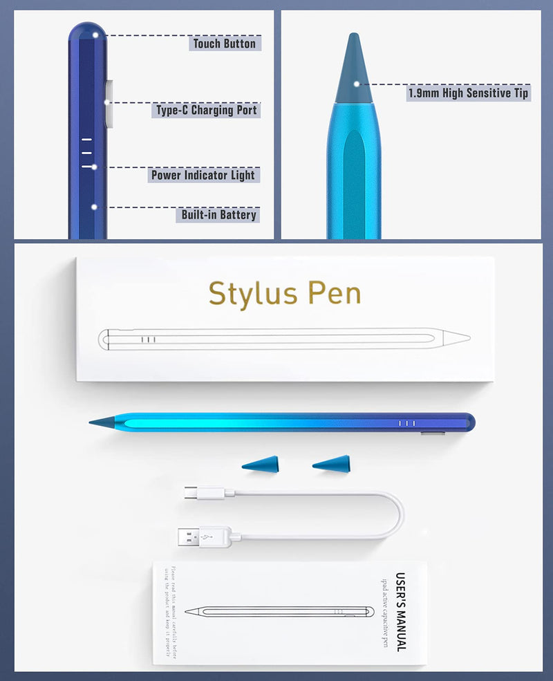 [Australia - AusPower] - TiMOVO Stylus Pen for Apple iPad Palm Rejection Active Digital Tilt Magnetic Stylus Pencil for iPad 9/8/7/6th Generation,iPad Pro 12.9/11,iPad Air 5/4/3,Mini 6/5,Gradient Blue Gradient Blue 