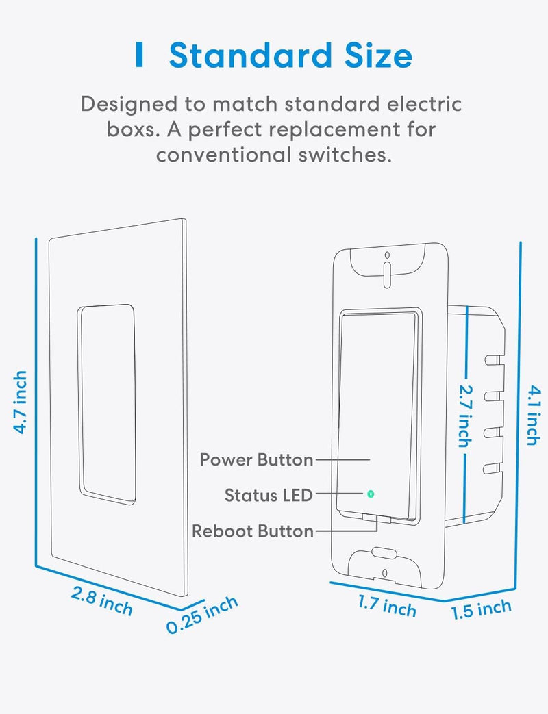 [Australia - AusPower] - meross Single Pole Smart Switch, 2.4GHz Wi-Fi Light Switch Compatible with Alexa and SmartThings, Requires Neutral Wire Required, Remote Control Schedule, No Hub Required (4 Pack) 