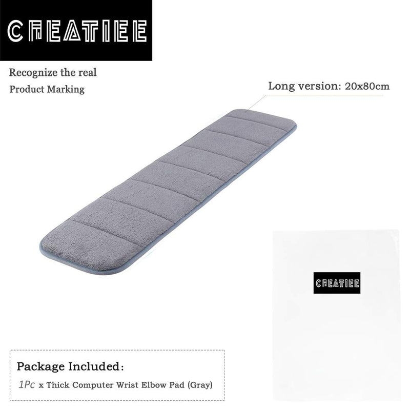 [Australia - AusPower] - Upgraded Computer Wrist Elbow Pad, Creatiee Premium Memory Cotton Desktop Keyboard Arm Rest Support Mat for Office Desktop Working Gaming - Less Elbow Pain(Long-Sized, 7.9 x 31.5 inch)(Gray) Gray 