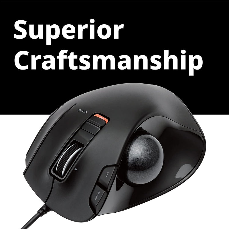 [Australia - AusPower] - ELECOM EX-G Trackball Mouse, 2.4GHz Wired, Thumb Control, Ergonomic Design, 5-Button Function with Smooth Tracking, Ergonomic Design, Optical Gaming Sensor, Windows11, macOS (M-XT2URBK-G) Black / Black ball 