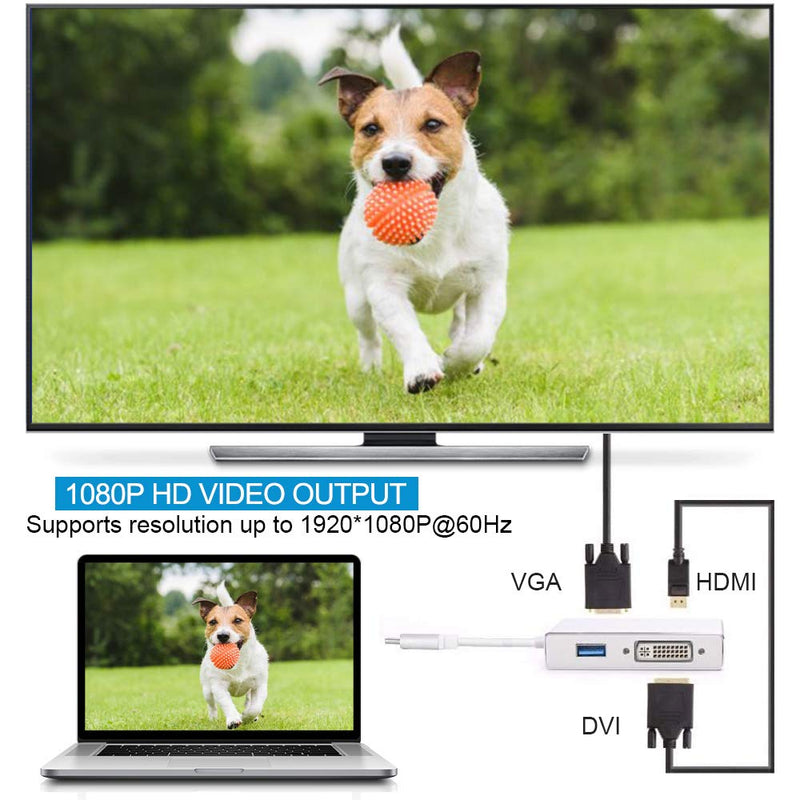 [Australia - AusPower] - USB C to HDMI/DVI/VGA Adapter, MONODEAL 4 in 1 USB 3.0 Type-C Hub VGA/HDMI/DVI Video Adapter, 4K UHD Male to Female Multi-Display Video Converter 