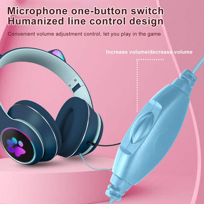 [Australia - AusPower] - Cat Ear Wired Gaming Headsets with Mic RGB LED Light, 3.5MM Noise Reduction Flashing Glowing Headphones,7.1 Stereo Sound Surround Gamer Headphones for PS 4, PS5,PC, Phone grey&pink 