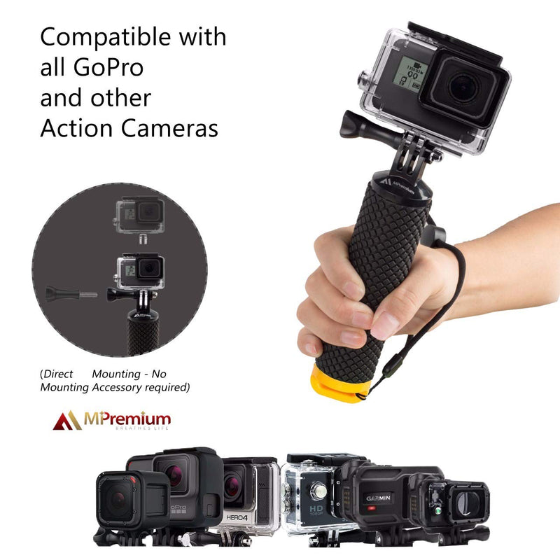 [Australia - AusPower] - Waterproof Floating Hand Grip Compatible with GoPro Hero 10 9 8 7 6 5 4 3+ 2 1 Session Black Silver Camera Handler & Handle Mount Accessories Kit for Water Sport and Action Cameras (Yellow) Yellow 