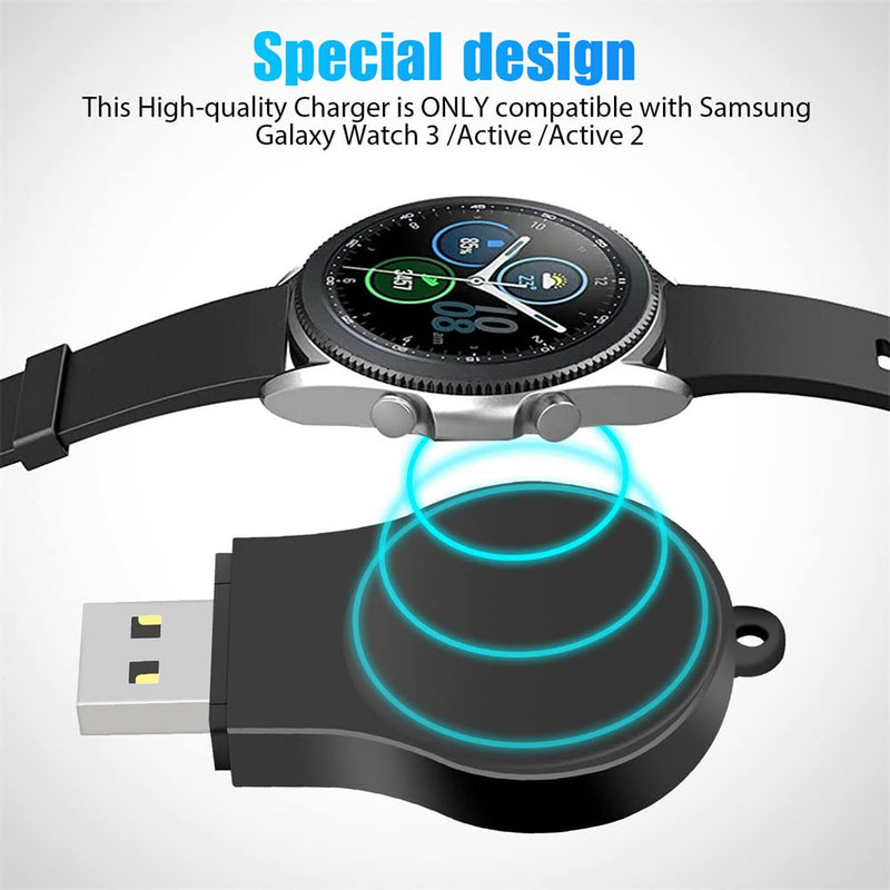 [Australia - AusPower] - Portable Samsung Galaxy Watch 4/3 Charger USB Travel Cordless Wireless Charger Keychain for Samsung Galaxy Watch4 Classic Watch3 Active & Active2 Accessories (Black) Black 