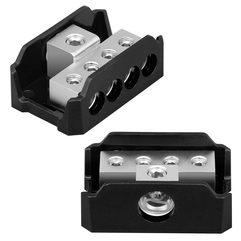 [Australia - AusPower] - Power Distribution Block 4 Way, 0 2 4 AWG Gauge in / 4 8 10 Gauge Out, Car Audio Stereo Amp Distribution Connecting Block for Car Audio Splitter 2 pcs (1 in 4 Out) 1 In 4 Out(4 Way) 