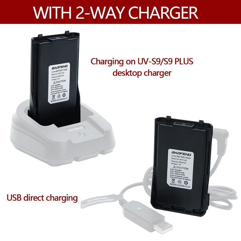 [Australia - AusPower] - 2Pack BAOFENG UV-S9 2200 mAh Original Battery with USB Charging Cables for UV-S9 UV-S9X3 UV-S9 Plus Etc Two Way Radio Rechargeable Baofeng Accessories Extended Batteries by ABBREE 2Pack UV-S9 Battery+USB Charging Cable 