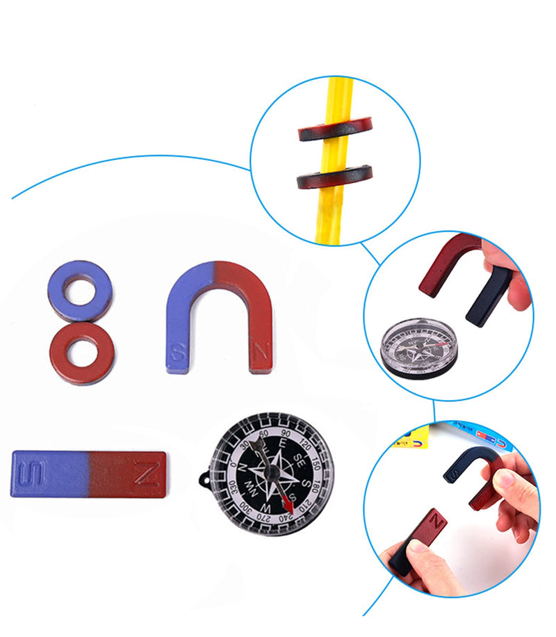 [Australia - AusPower] - AOMAG Physics Science Magnets Set for Education Science School Classroom Experiment Tools for Kids Including Bar/Ring/Horseshoe/Compass Magnets 
