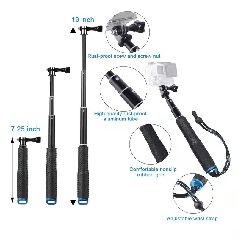 [Australia - AusPower] - WLPREOE Camera Float + 19” Selfie Stick Waterproof Hand Grip Extension Portable Adjustable Monopod Pole for GoPro Hero 10 9 8 MAX 7 Black Silver White/6/5 Black/5S/4/3 