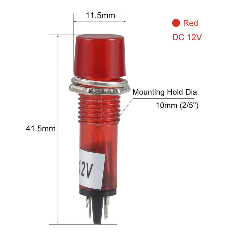 [Australia - AusPower] - uxcell Signal Indicator Dash Light DC 12V, LED Bulbs XD10-3 Red, 10mm 2/5" Panel Mount 10Pcs 