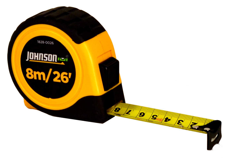 [Australia - AusPower] - Johnson Level & Tool 1828-0026 Metric/Inch Power Tape, 8m/26', Black/Yellow, 1 Tape 