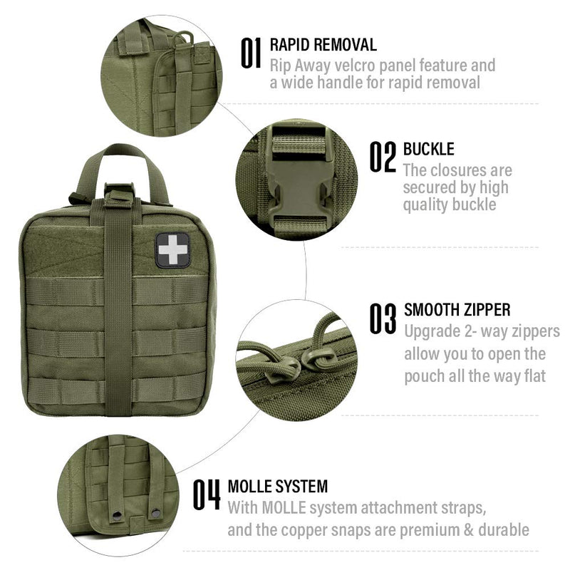 [Australia - AusPower] - LIVANS Tactical First Aid Pouch, Molle EMT Pouches Rip-Away Military IFAK Medical Bag Outdoor Emergency Survival Kit Quick Release Design Include Red Cross Patch Army Green 